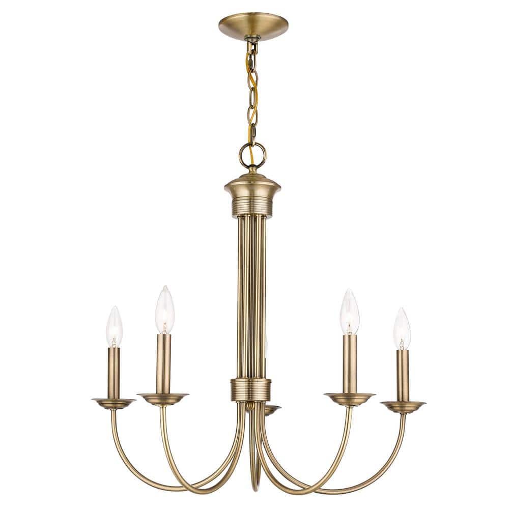 Estate Antique Brass 5-Light Candelabra Chandelier