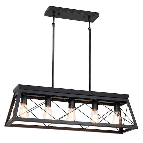 Farm 31.5 in. 5-Light Matte Black Kitchen Island Linear Pendant Chandelier