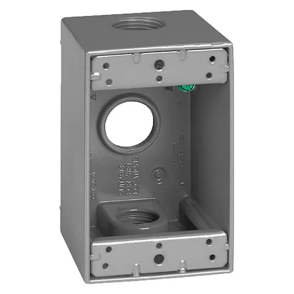 Commercial Electric 1-Gang Metal Weatherproof Deep Electrical Outlet Box with (3) 3/4 inch Holes, Gray