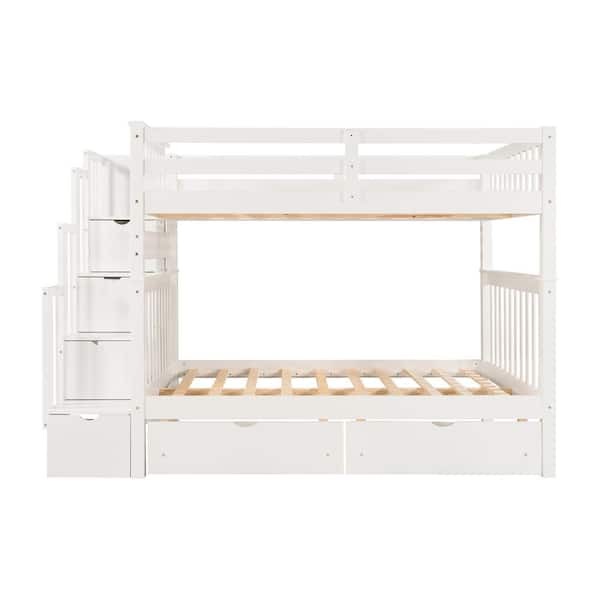 Qualler Hazzard White Full Over Full Bunk Bed with Shelves and 6 ...