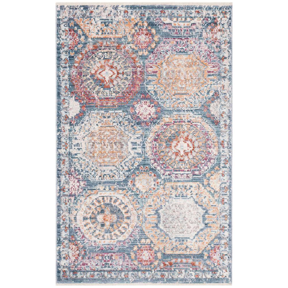 SAFAVIEH Illusion Blue/Beige 3 ft. x 5 ft. Border Area Rug Illusion is a superb collection of expertly crafted transitional area rugs. Each displays the remarkable advances in rug making technology that impart hand-knotted qualities on machine loomed rugs. Illusion is finely woven (one million points) using 100 percent premium bamboo silk on a fine cotton foundation and cross woven for a completely natural appearance of the cotton fringe. Color: Blue/Beige.