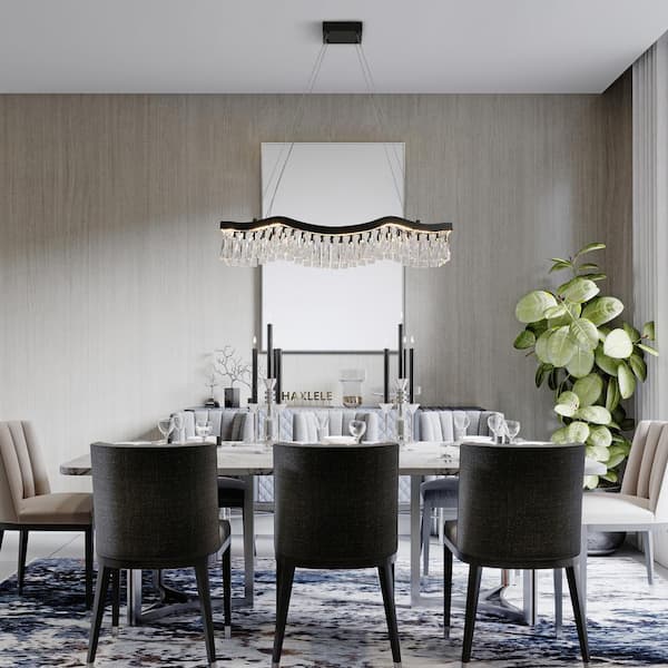 Thelonious 1-Light Dimmable Integrated LED Matte Black Crystal Linear Chandelier for Living Room