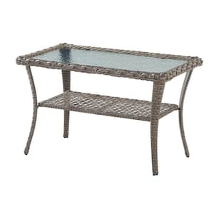 Flat Armrest Series Gray Rectangle Wicker Outdoor Length Glass Side Table