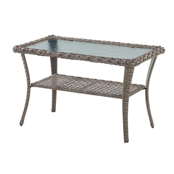 Pocassy Flat Armrest Series Gray Rectangle Wicker Outdoor Length Glass Side Table