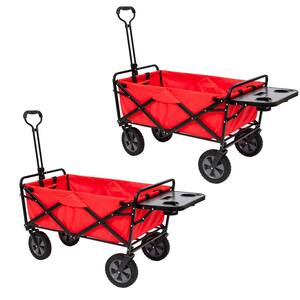 Collapsible Folding Outdoor Utility Wagon Cart w/ Table, Red (2-Pack)