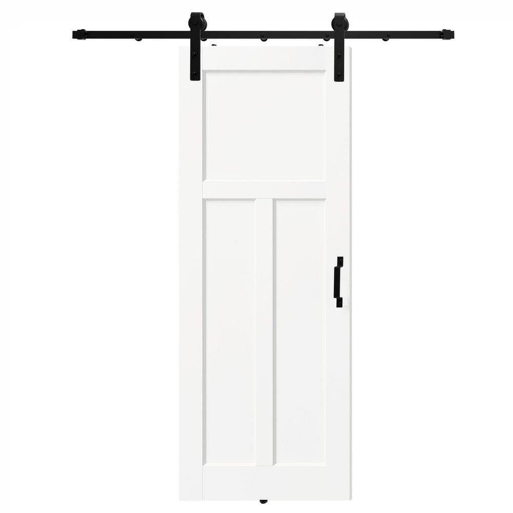 30 in. x 80 in. Half-Louver White Primed Pine Wood Barn Door Slab with Black Full Hardware Kit Set price history on PriceWatchPro