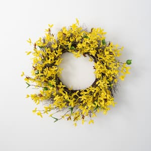 24" Artificial Yellow Forsythia and Twig Wreath