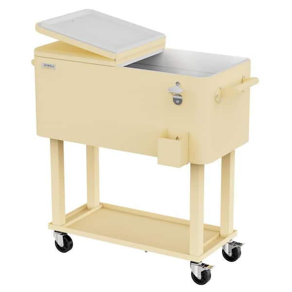 80 qt. Portable Outdoor Beverage Cooler with Storage Shelf in Cream