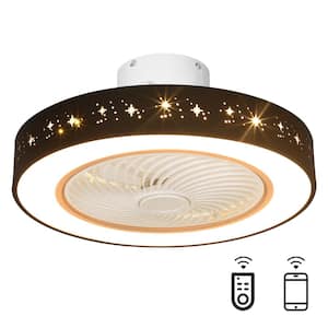 20 in. LED Indoor Black Modern Dimmable Caged Low Profile Flush Mount Ceiling Fan Light with Remote Control and App