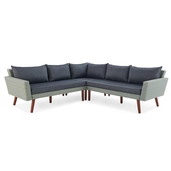 Alaterre Furniture Albany Light Gray, All Weather Wicker Sectional Sofa