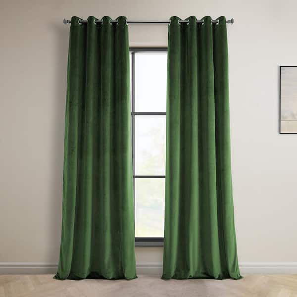 Exclusive Fabrics & Furnishings Eden Green Heritage Plush Velvet Grommet Room Darkening Curtain - 50 in. W x 108 in. L (1 Panel)