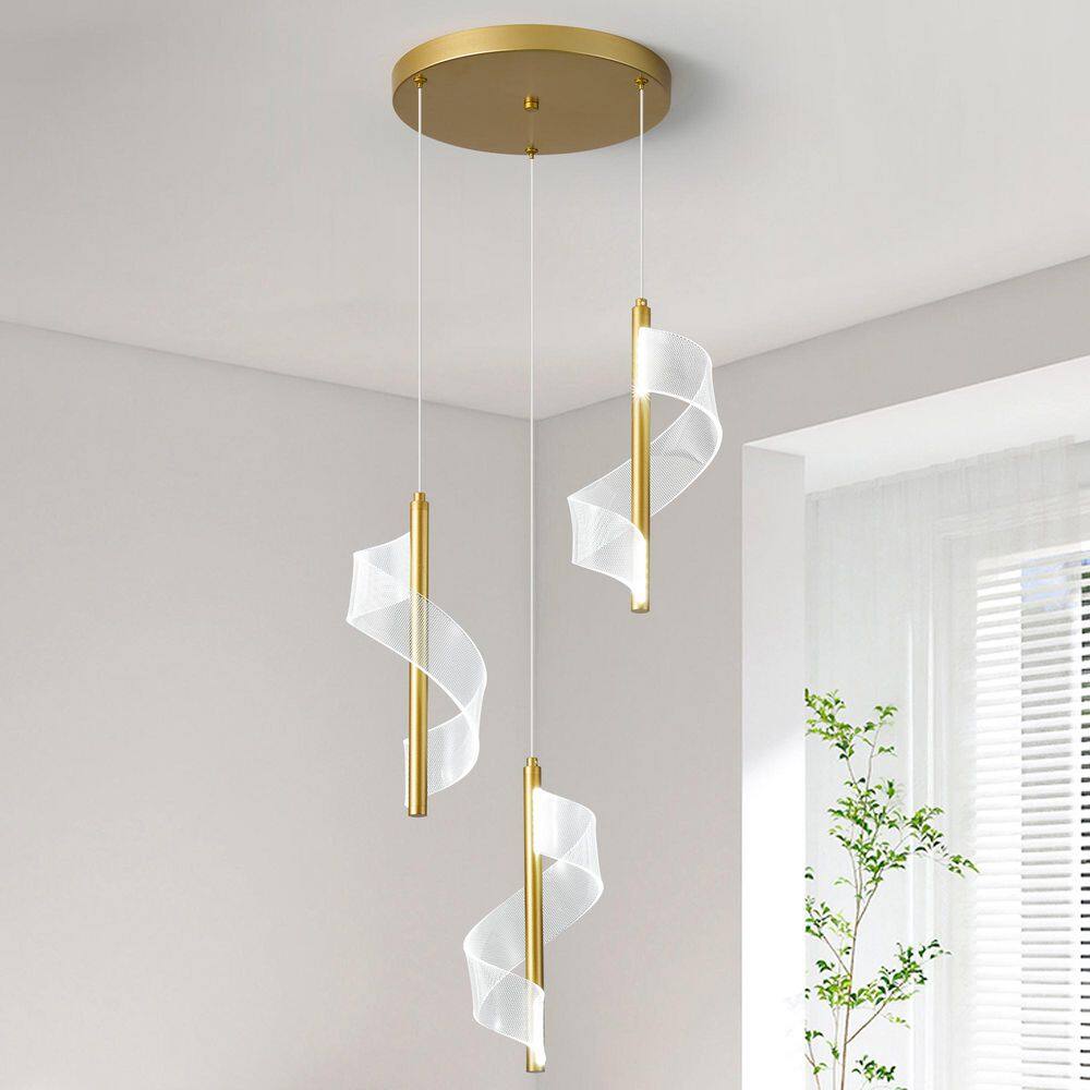 25-Watt 3-Light Gold Cluster Integrated LED Pendant-Light with Acrylic Clear Shade for Dining Room Living Room Kitchen price history on PriceWatchPro