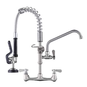 Wall Mount Triple Handle Pull Down Sprayer Kitchen Faucet with Pre-Rinse Sprayer with Advanced Spray in Polished Chrome
