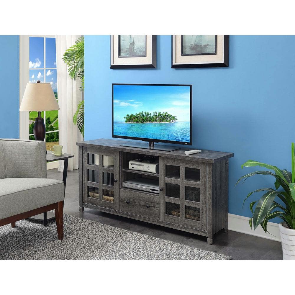 Newport Grace 60" Weathered Gray TV Stand with Enclosed Cabinets