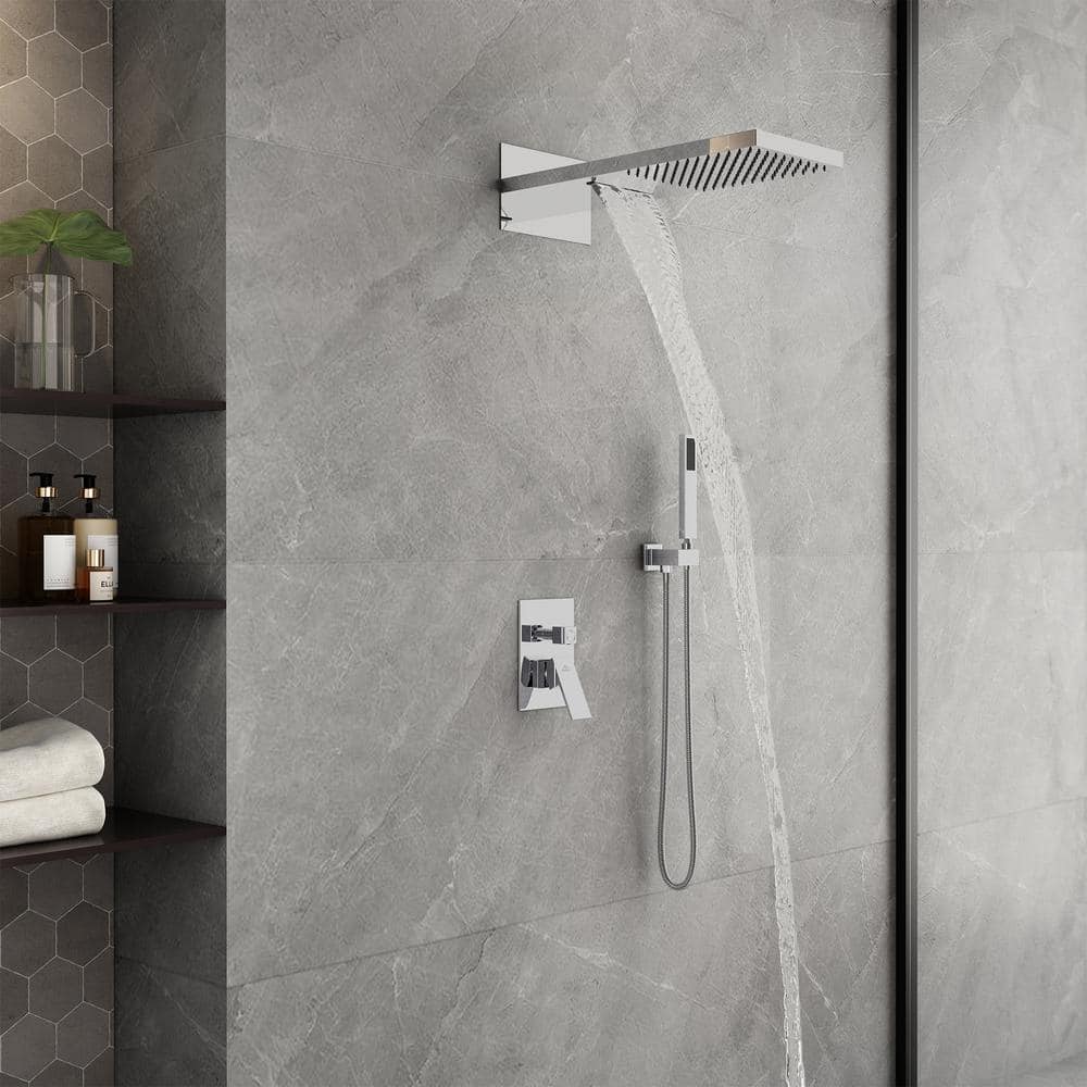Large Chrome Dual Rain Shower System with Handheld Spray