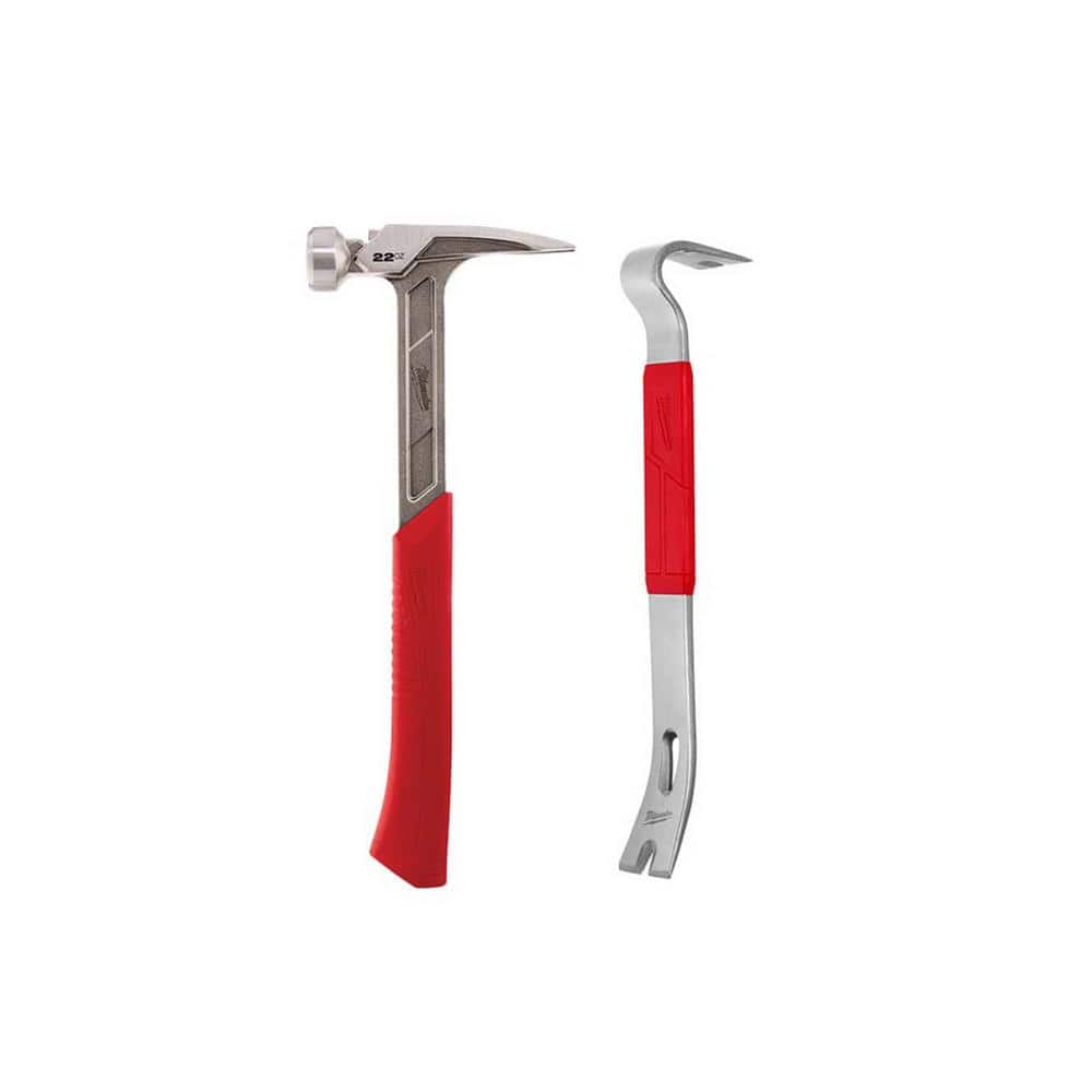 Milwaukee 22 oz. Smooth Face Framing Hammer with 15 in. Pry Bar 48-22 ...