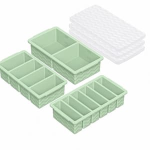 3 Pack Matcha green Silicone Freezer Trays with Lid, 2 Large 2-Cup 4 Medium 1-Cup 6 Small 1/2-Cup Container Molds