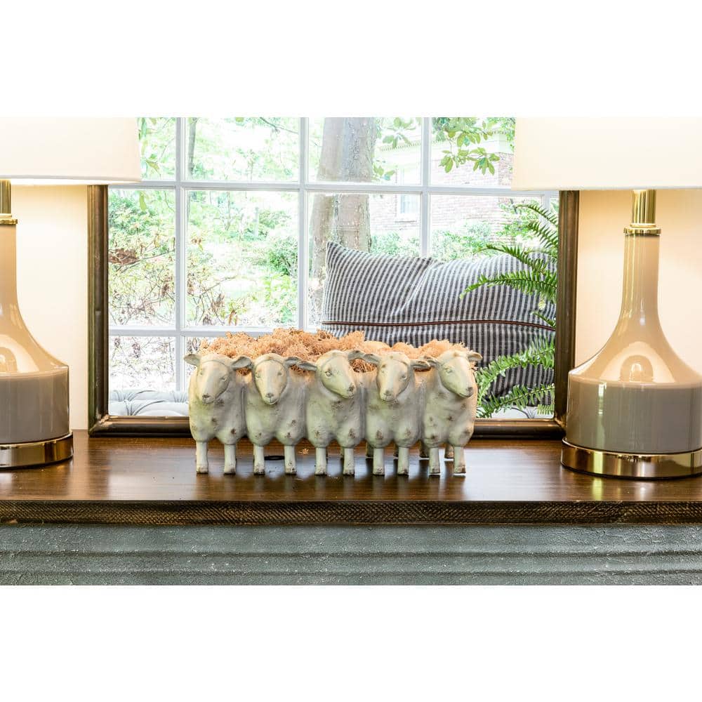 Farmhouse White Resin Sheep Figurine Planter, 13 in