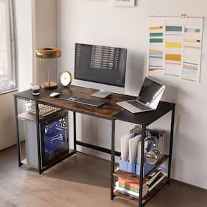 55 in. Rectangular Rustic Brown Computer Desk with 4 Storage Shelves and Splice Tabletop