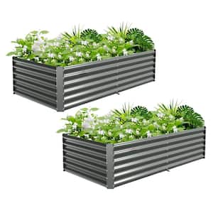 2 PCS Gray Galvanized Steel Rectangular 359 Gal. Outdoor Bottomless Raised Planter Boxes Garden Bed(96" x 48" x 18")