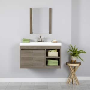 Stockley 19 in. W x 19 in. D x 22 in. H Single Sink Floating Bath Vanity in Forest Elm with White Cultured Marble Top