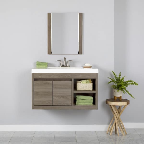 Home Decorators Collection Stockley 19 in. W x 19 in. D x 22 in. H Single Sink Floating Bath Vanity in Forest Elm with White Cultured Marble Top