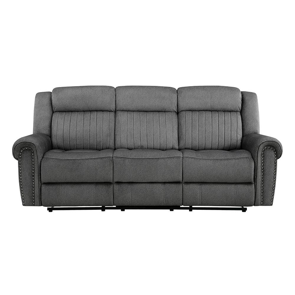 Abington 89 in. W Rolled Arm Microfiber Rectangle Manual Reclining Sofa in. Charcoal -  Homelegance, 9204CC-3