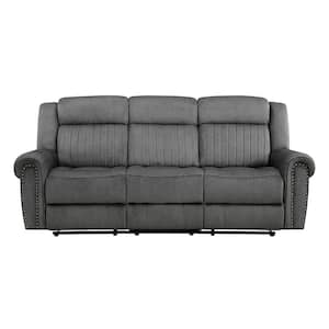 Abington 89 in. W Rolled Arm Microfiber Rectangle Manual Reclining Sofa in. Charcoal