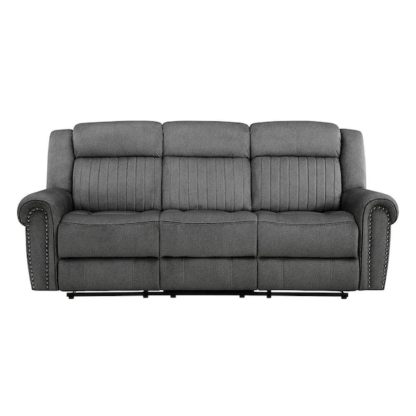 Lazzara Abington 89 in. W Rolled Arm Microfiber Rectangle Manual Reclining Sofa in. Charcoal