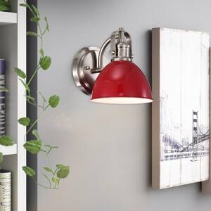 1-Light Red Round Hardwired Outdoor Wall Lantern Sconce Porch Light