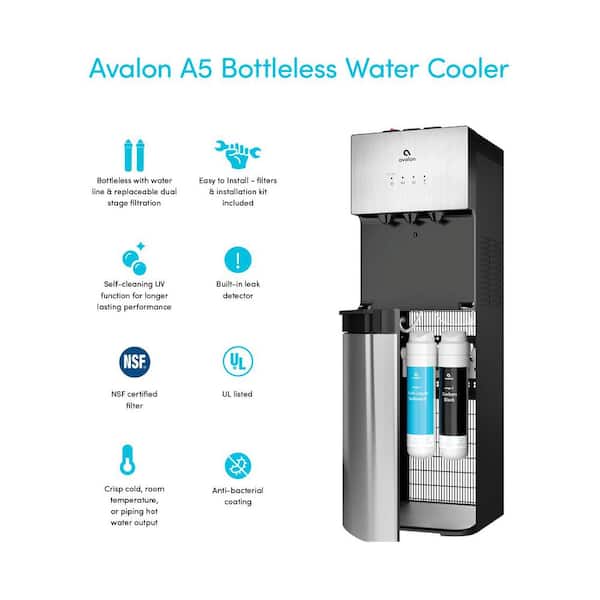  Avalon Self Cleaning Bottleless Water Cooler Water Dispenser -  3 Temperature Settings - Hot, Cold & Room Water, Durable Stainless Steel  Cabinet, NSF Certified Filter- UL Listed: Home & Kitchen
