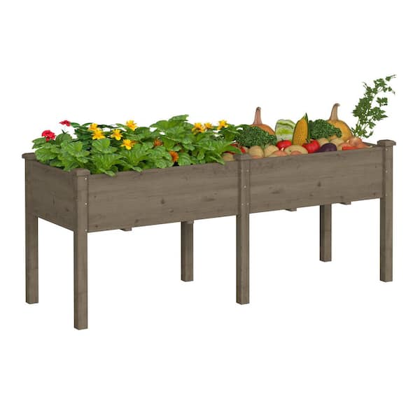 VEIKOUS 72 in. L x 24 in. W x 30 in. H Cedar Wood Raised Garden Bed Elevated Planter Box with 2-Planting Areas, Brown