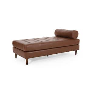 Bonny Cognac Brown Faux Leather Bolster Pillow Chaise Lounge