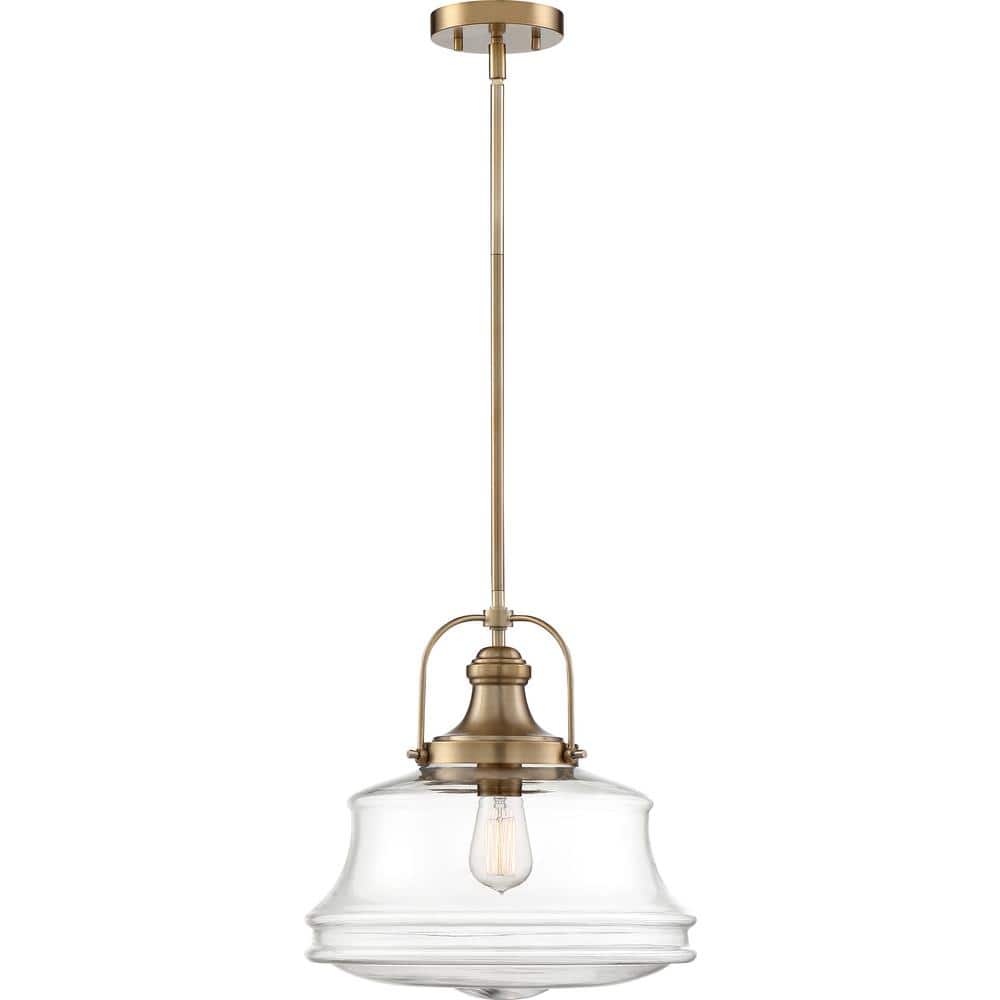 Basel 14'' Clear Glass Globe Pendant in Burnished Brass