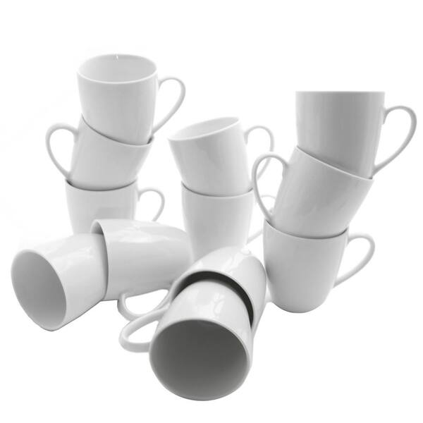 Black Coffee Cup Set - 10 Pack White 11 oz Ceramic Coffee Mugs Bulk 
