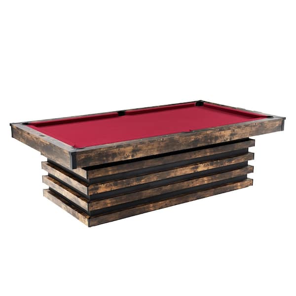 Ashford 8 ft. Pool Table Premium Burgundy Wool Felt and K66 Bumpers Modern Stacked Base Design for Game Rooms