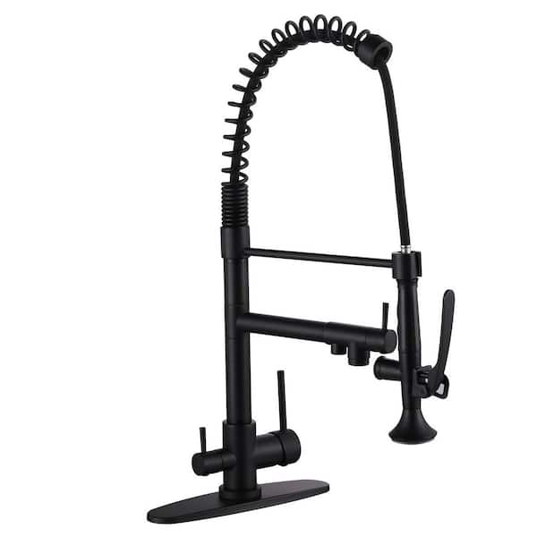 22.3 in. H Single Handle Pull Down Sprayer Kitchen Faucet with 360 Degree Spout Swivel and Pot Filler in Matte Black