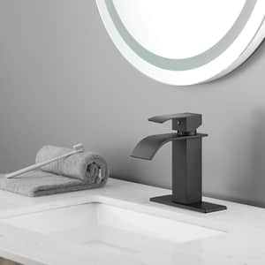 Single Handle Single Hole Bathroom Vanity Sink Waterfall Spout Bathroom Faucet in Matte Black