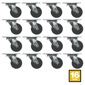 2 in. Black Soft Rubber and Steel Swivel Plate Caster with 90 lbs. Load Rating (16-Pack)