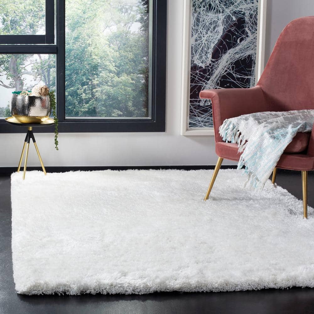 Coastal Snow White Hand-Tufted Shag Square Rug, 6'x6'