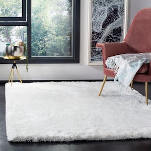 South Beach Shag Snow White 6 ft. x 6 ft. Square Solid Area Rug