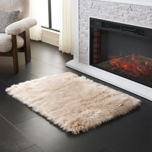 Faux Sheep Skin 2 ft. x 3 ft. Beige Gradient Solid Color Area Rug