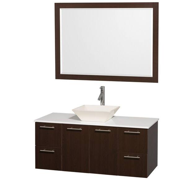 Wyndham Collection Amare 48 in. Vanity in Espresso with Man-Made Stone Vanity Top in White and Bone Porcelain Sink