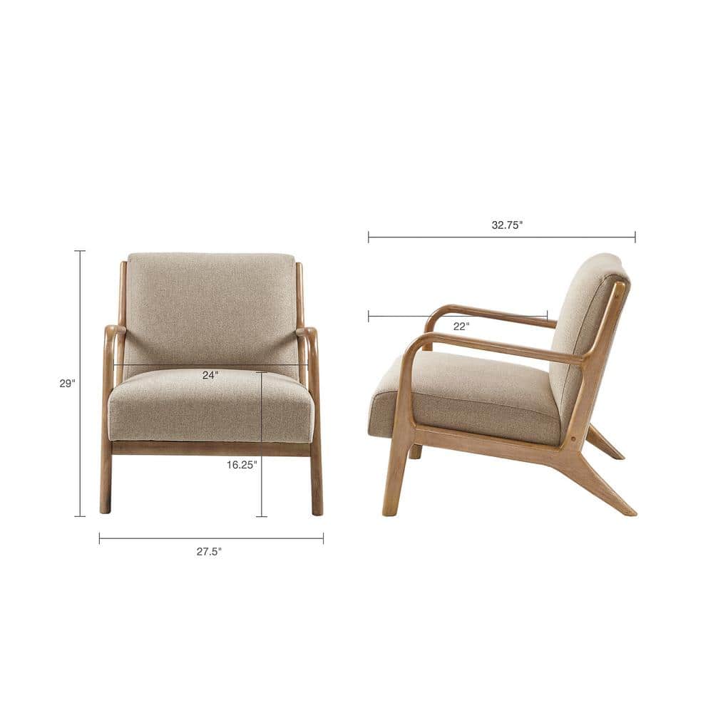 Taupe Upholstered Elm Wood Mid-Century Lounge Chair
