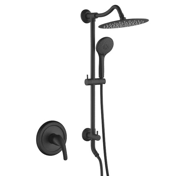 2-Spray Multi-Function Wall Bar Shower Kit with Hand Shower in Matte Black (Valve Included)