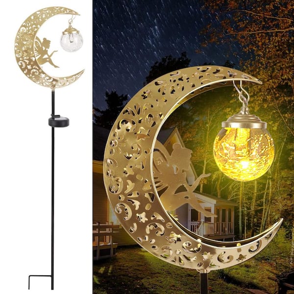 Gold Moon Fairy Crackle Solar Garden Lights Outdoor Decor