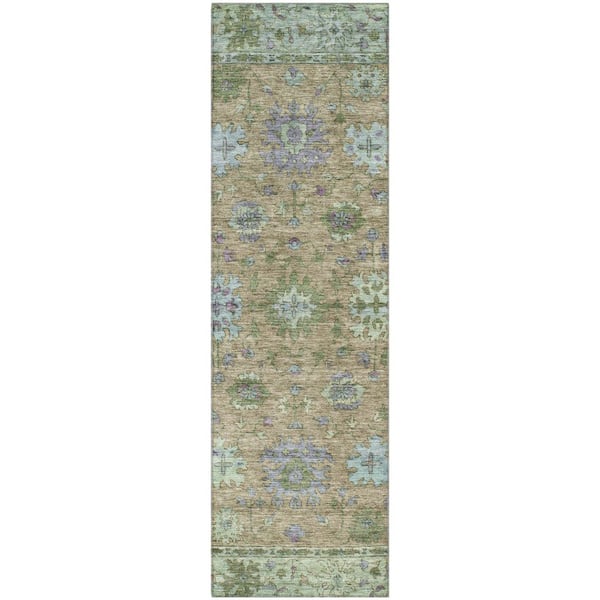 Mayfield Premium Machine Washable Abstract AMF2052 Brown 2 ft. x 7 ft. Runner Rug