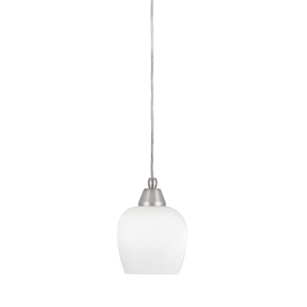Bryson 6 in. 1-Light Brushed Nickel Cord Pendant Light with 6 in. White Mar