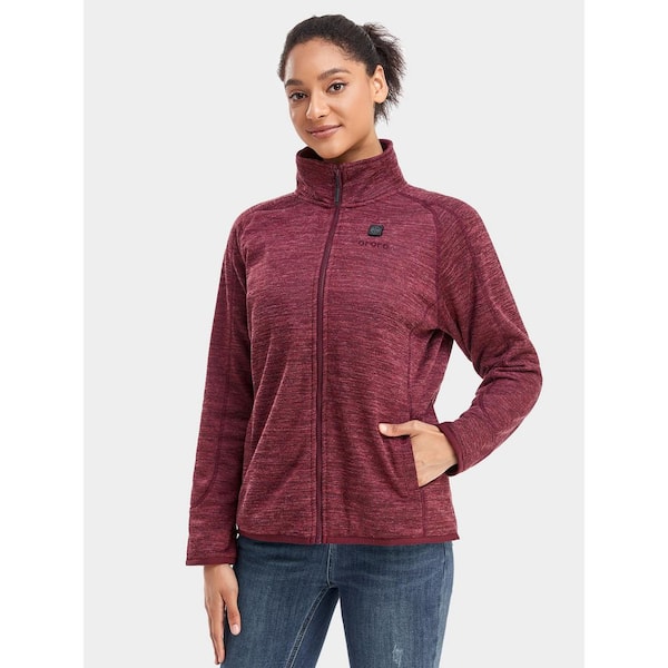 ORORO Women's Medium Maroon 7.38-Volt Lithium-Ion Heated Fleece