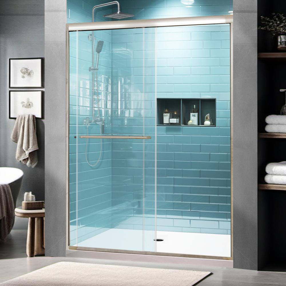 60" Chrome Semi-Frameless Sliding Shower Door with Clear Glass